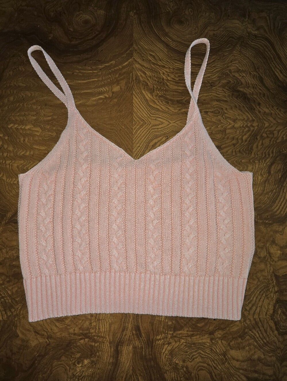 American Eagle Women's Pink Cable Knit Sweater Cami Crop Top Size Large
